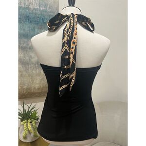 SKY Women's Black Halter Tank Top with Chain Detail Size S